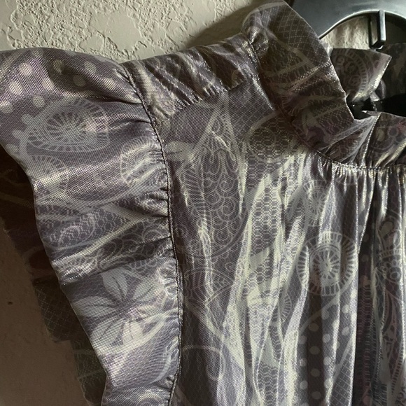 Marie Oliver Metallic Printed Tent Babydoll Tiered Ruffle Sleeves Retro Dress XS - Picture 10 of 15